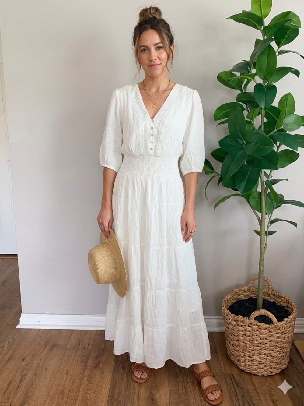 NEW with Tags J Gee Ivory Romantic Boho Lined Maxi Dress Tiered Skirt  PL